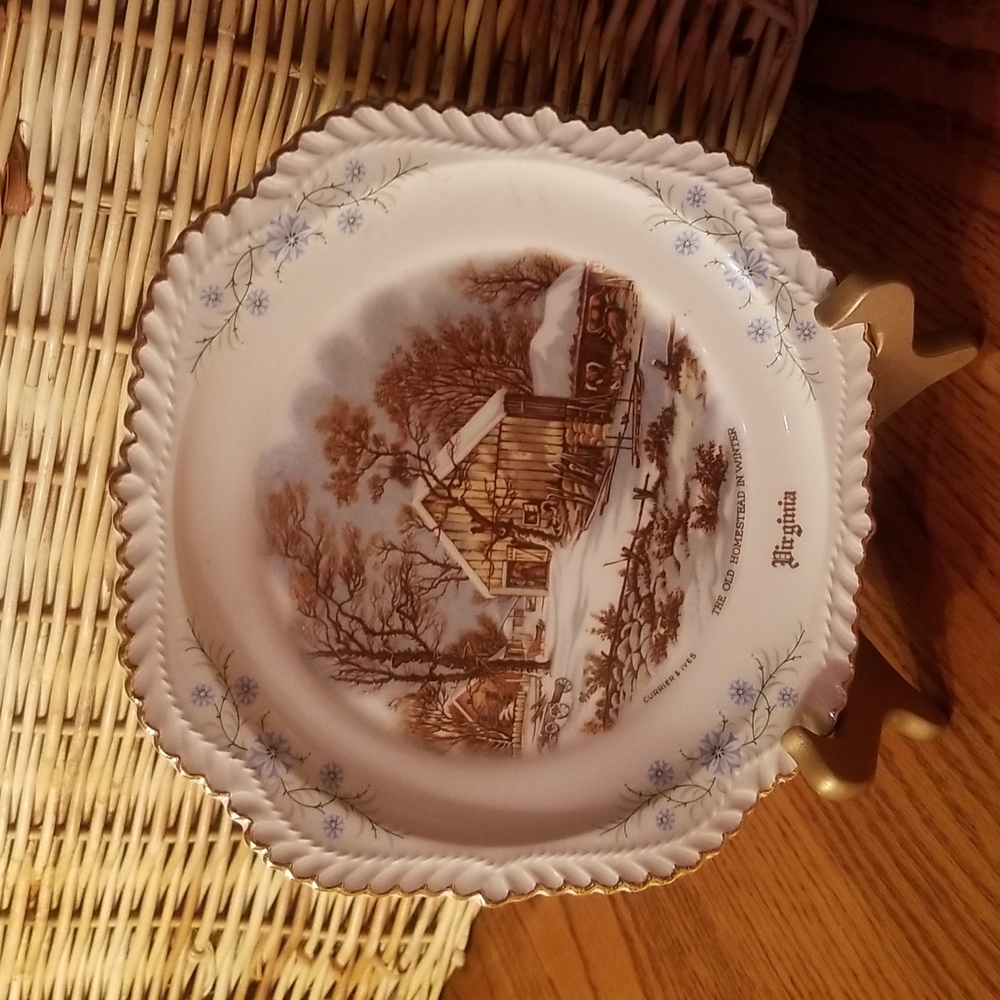 Vintage Harkenware "Virginia" Currier & Ives " The Old Homestead In Winter"